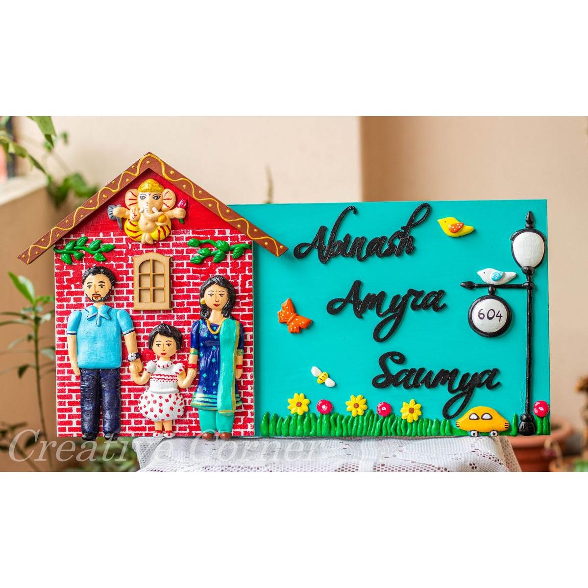 Ganesha Theme Vastu Design Resin Coated Marble Nameplate Elevate