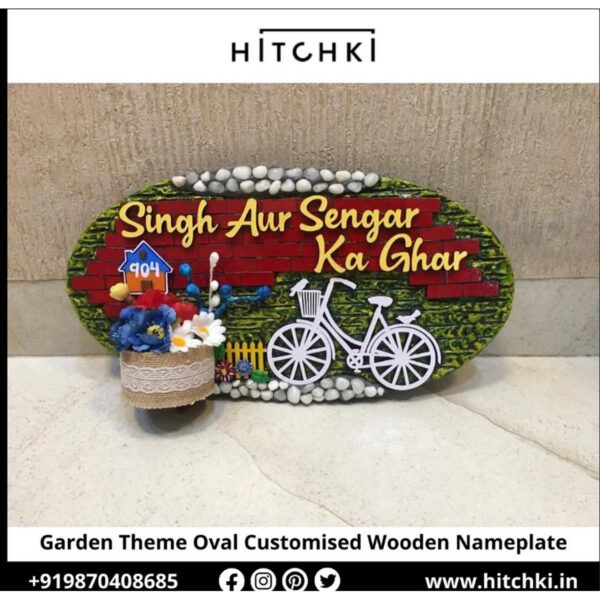 Garden Theme Oval Customized Wooden Nameplate