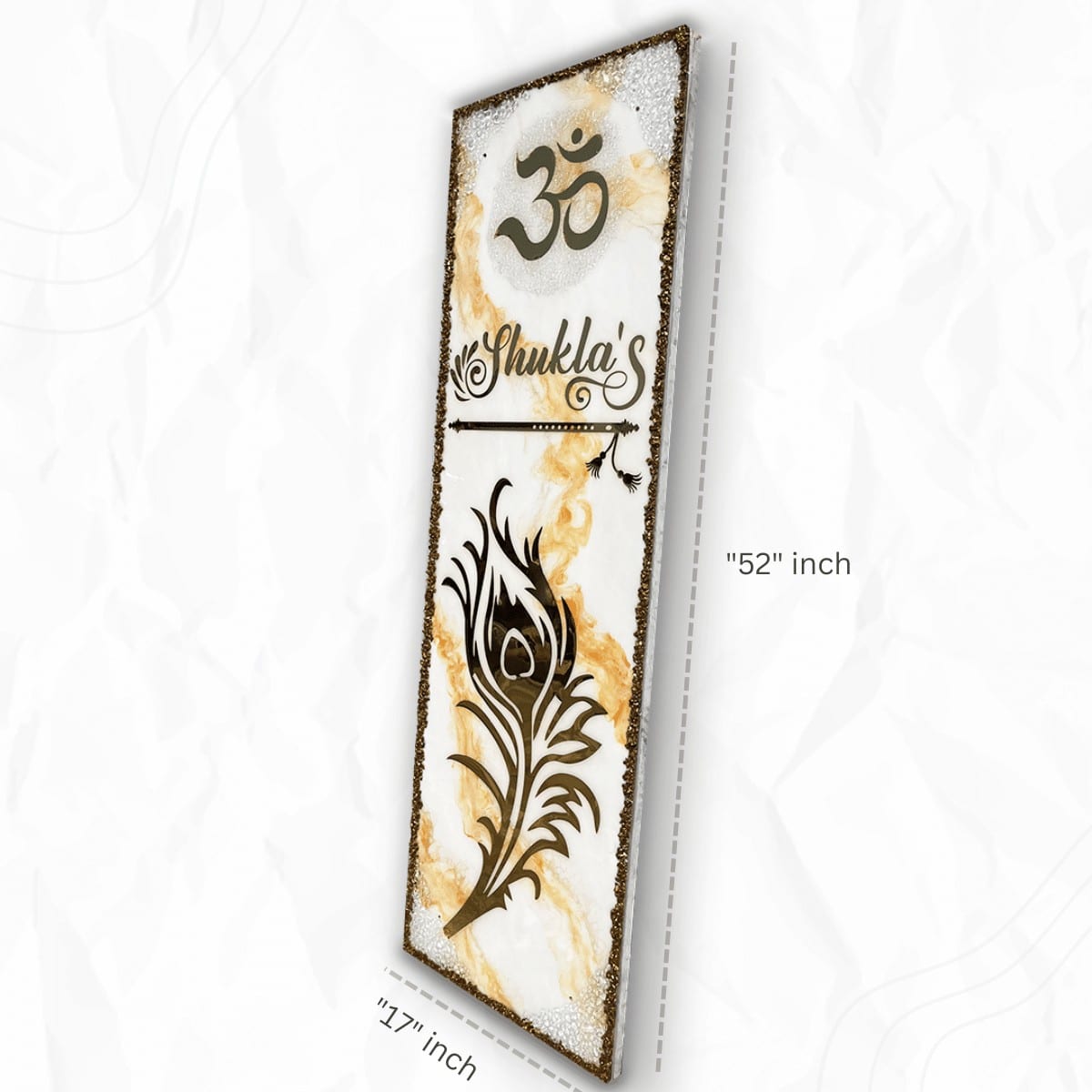 Krishna Theme Nameplate Vastu Design Resin Coated Marble