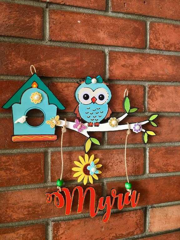 Cute Owl Kids Name Plate for Childrens Room
