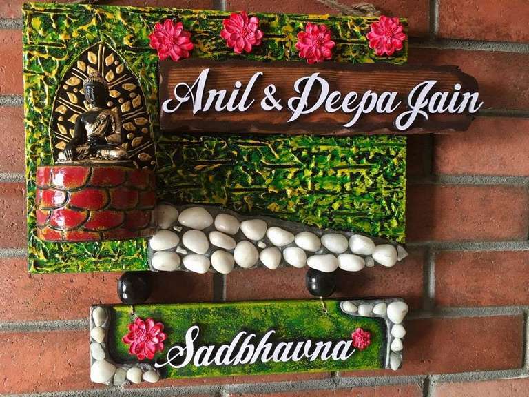 Buddha Green Wooden Name Plate Hitchki