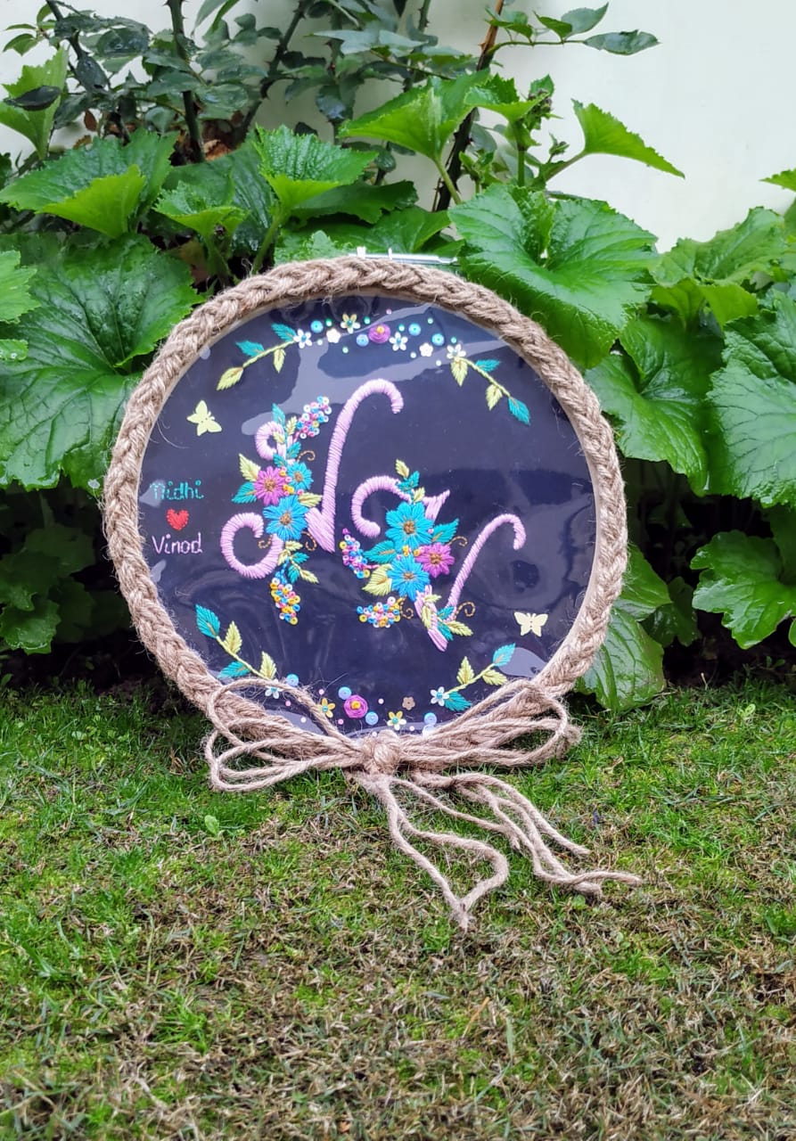 Hand Embroidered Couple Initial Hoop  