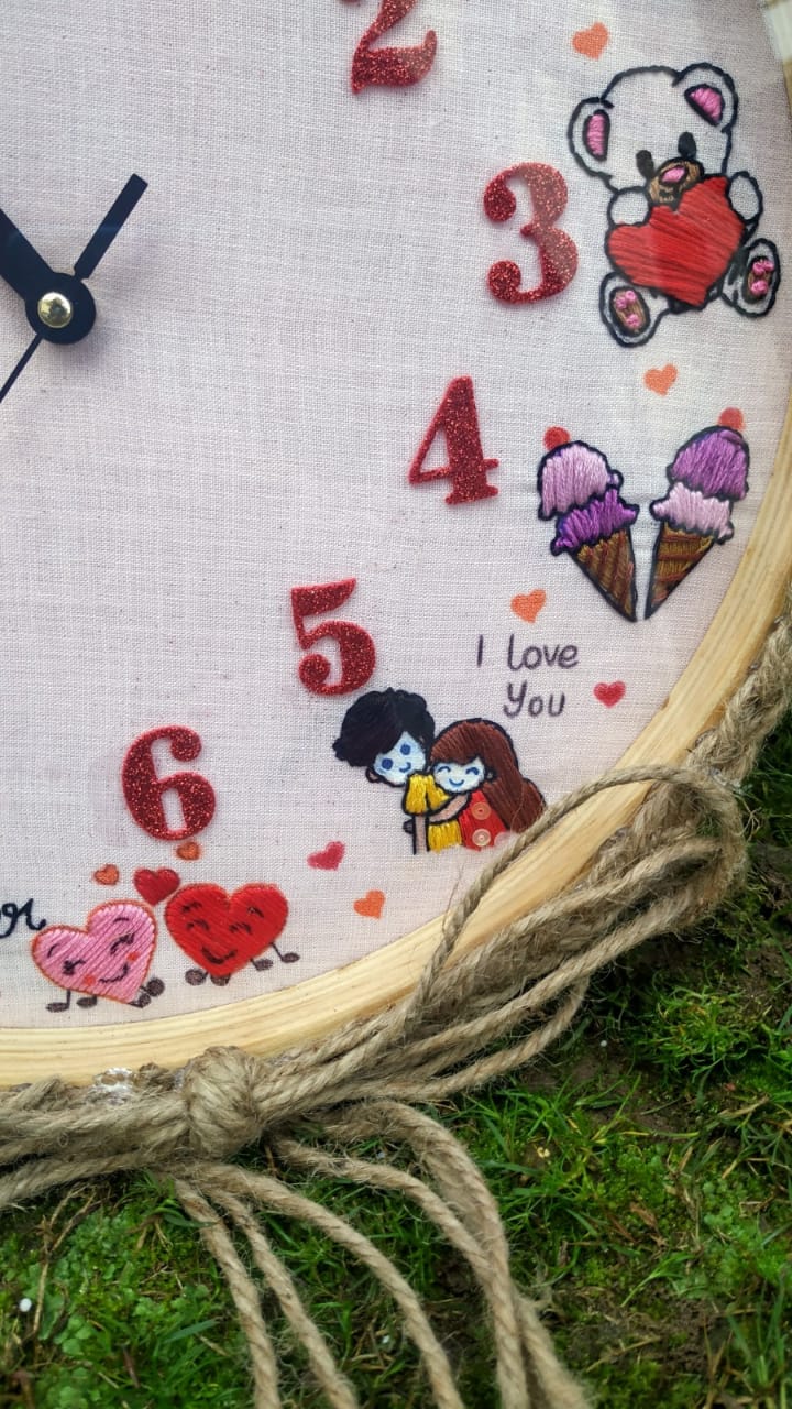 Hand Embroidered Theme Framed Clocks  Love Theme  