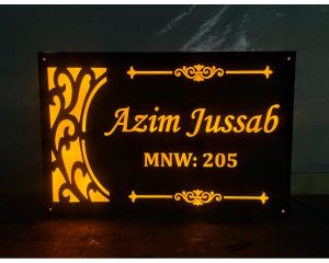 Acrylic Custom Design Yellow Leds Home Name Plate (1)