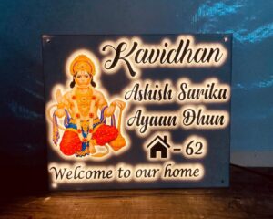 Acrylic Customisable Hanuman Design LED House Name Plate – Waterproof