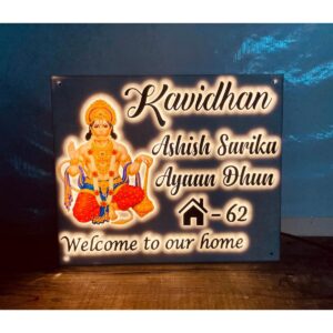 Acrylic Customisable Hanuman Design LED House Name Plate – Waterproof