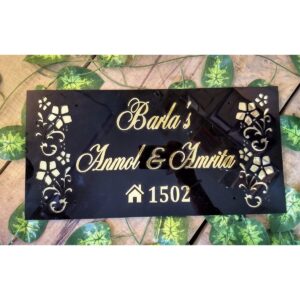 Acrylic Designer Home Name Plate Black Golden