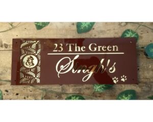 Acrylic Home Name Plate Brown with Golden Sheet