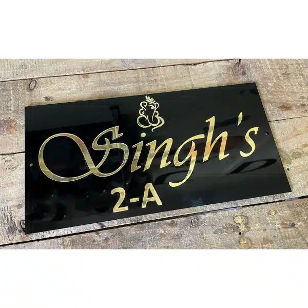 Acrylic Home Name Plate black with golden 2