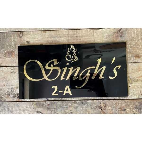 Acrylic Home Name Plate - black with golden