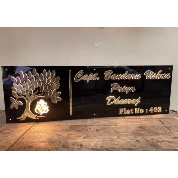 Acrylic Led Name Plate - black + Golden Embossed Letters