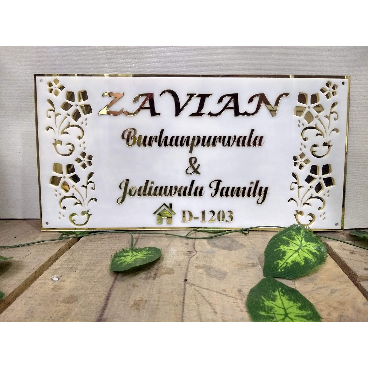 Acrylic Name Plate White Golden Sheet Premium Design