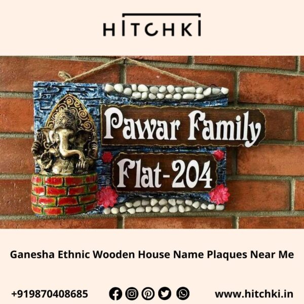 Add Divine Charm to Your Home with a Ganesha Ethnic Wooden Name Plaque