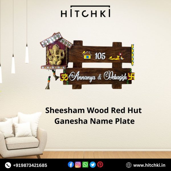 Add Divine Elegance to Your Entrance with Sheesham Wood Ganesha Name Plate