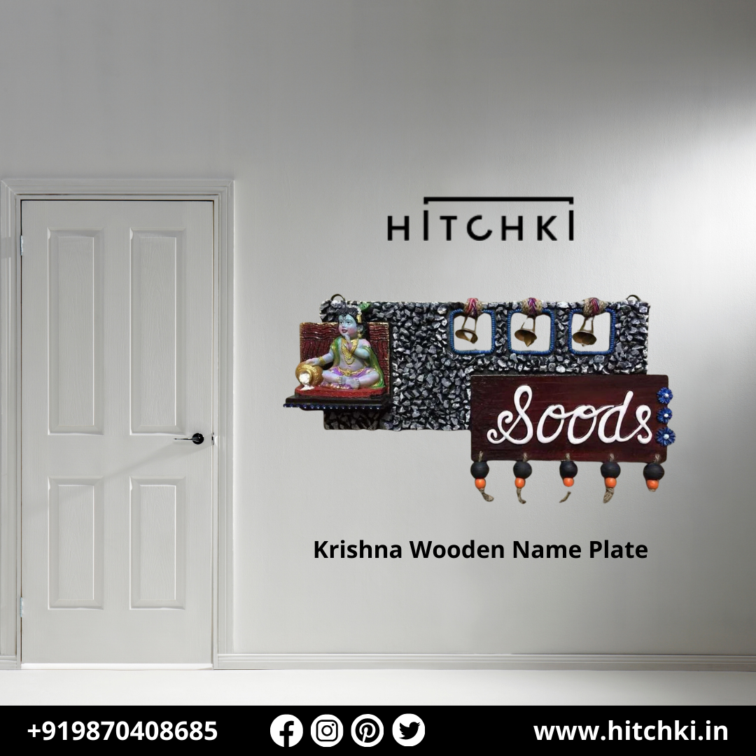 Add Divine Elegance with Krishna Wooden Name Plate A Perfect Blend of Art and Spirituality