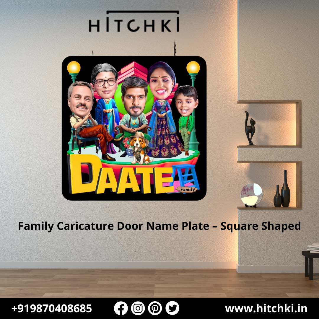 Add a Personal Touch with a Square Shaped Family Caricature Name Plate