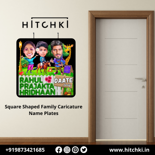 Add a Playful Charm to Your Home with Square Shaped Family Caricature Name Plates