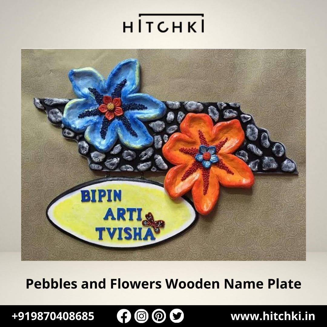 Add a Splash of Nature to Your Home with Pebbles & Flowers Name Plate