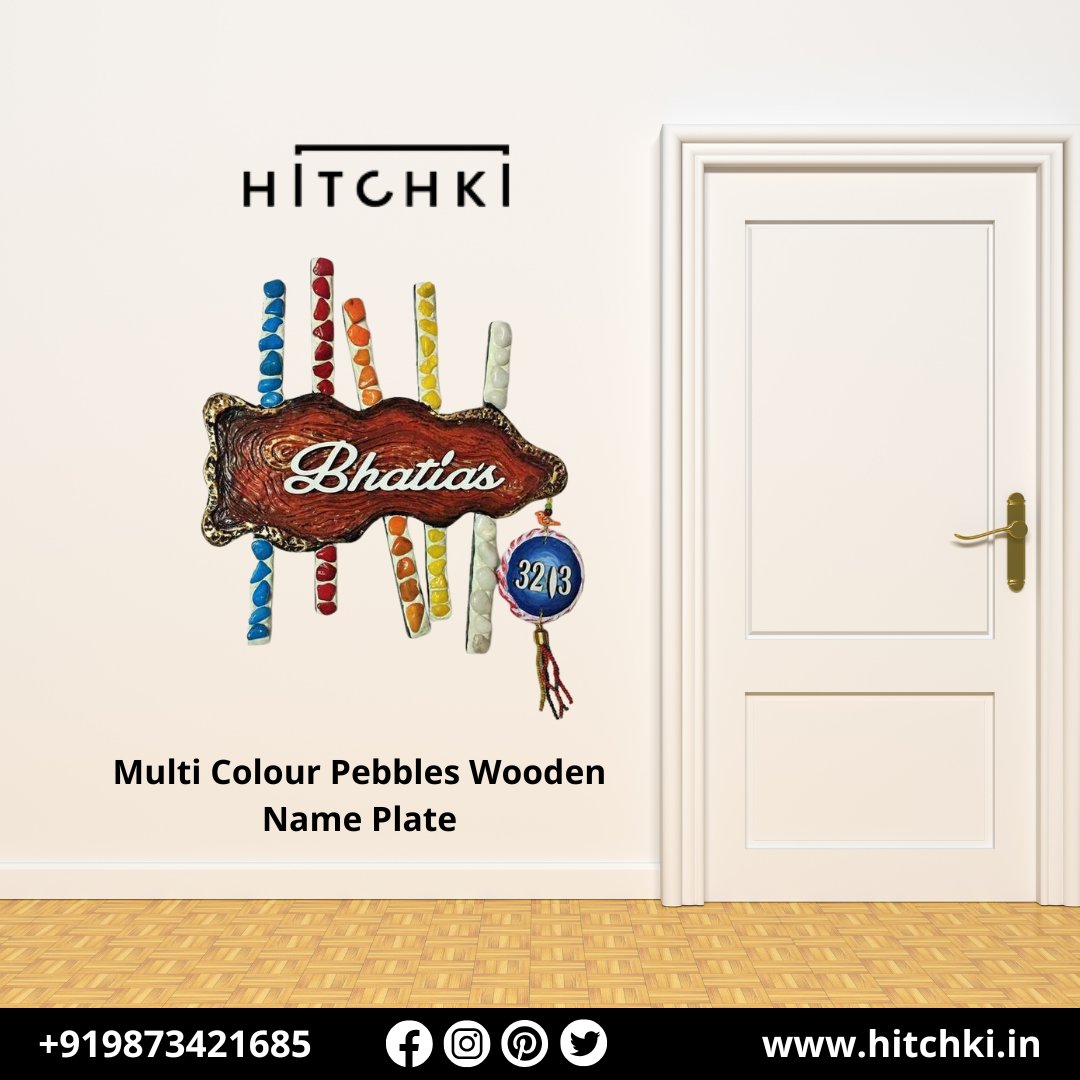 Add a Unique Touch with a Multi Colour Pebbles Wooden Name Plate