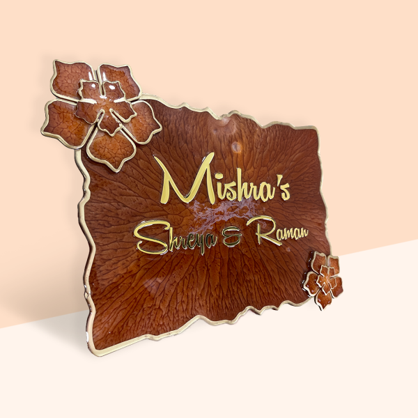Anemone Inspired Metallic Red Floral Designed Resin Casting Nameplate 2