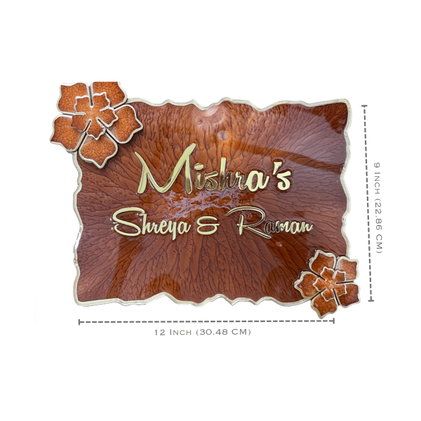 Anemone Inspired Metallic Red Floral Designed Resin Casting Nameplate 3