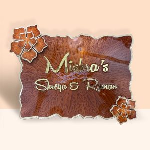 Anemone Inspired Metallic Red Floral Designed Resin Casting Nameplate