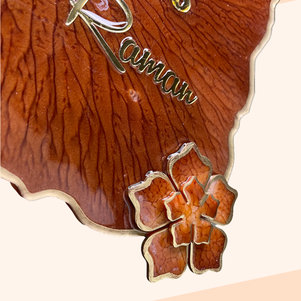 Anemone Inspired Metallic Red Floral Designed Resin Casting Nameplate 4