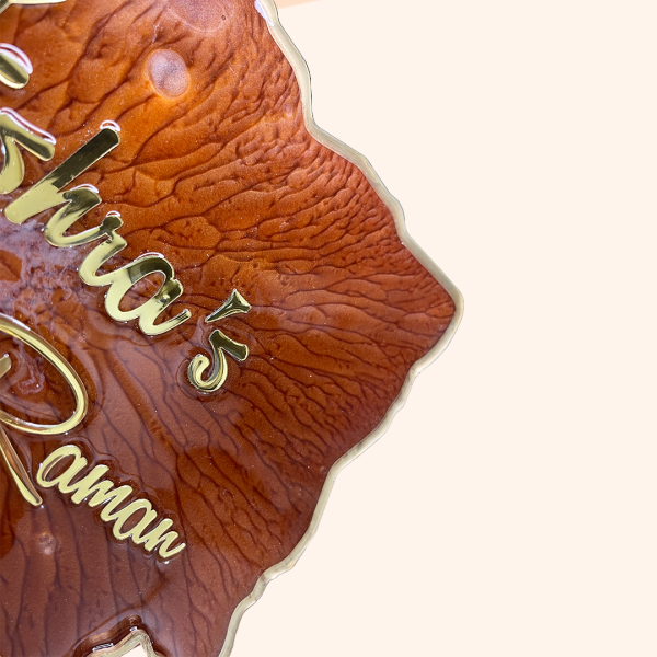 Anemone Inspired Metallic Red Floral Designed Resin Casting Nameplate 5