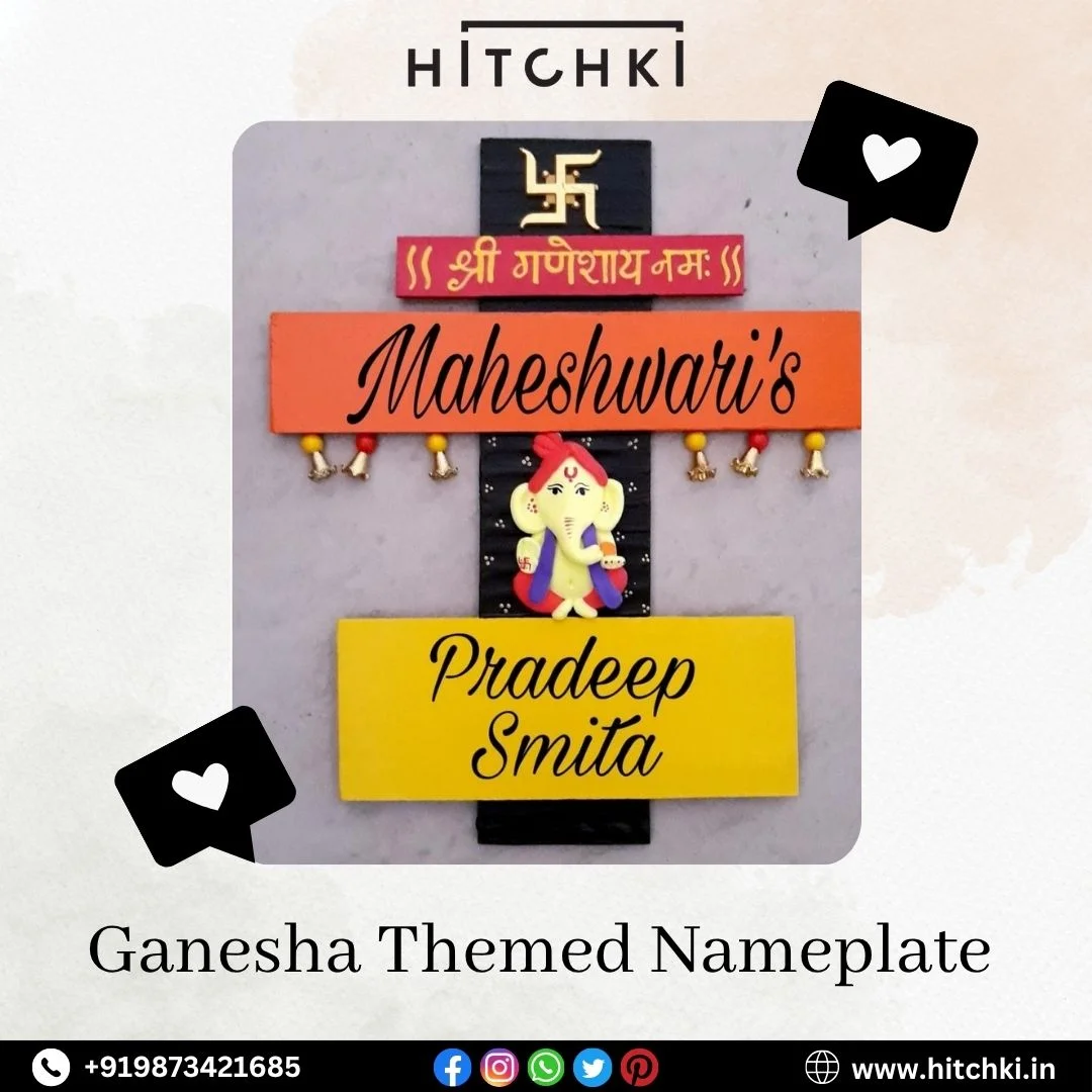 Auspicious Lord Ganesha Themed Nameplate for a Blessed Home Entrance