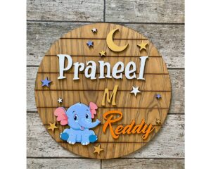 Baby Elephant Wooden Kids Nameplate 18 Inch