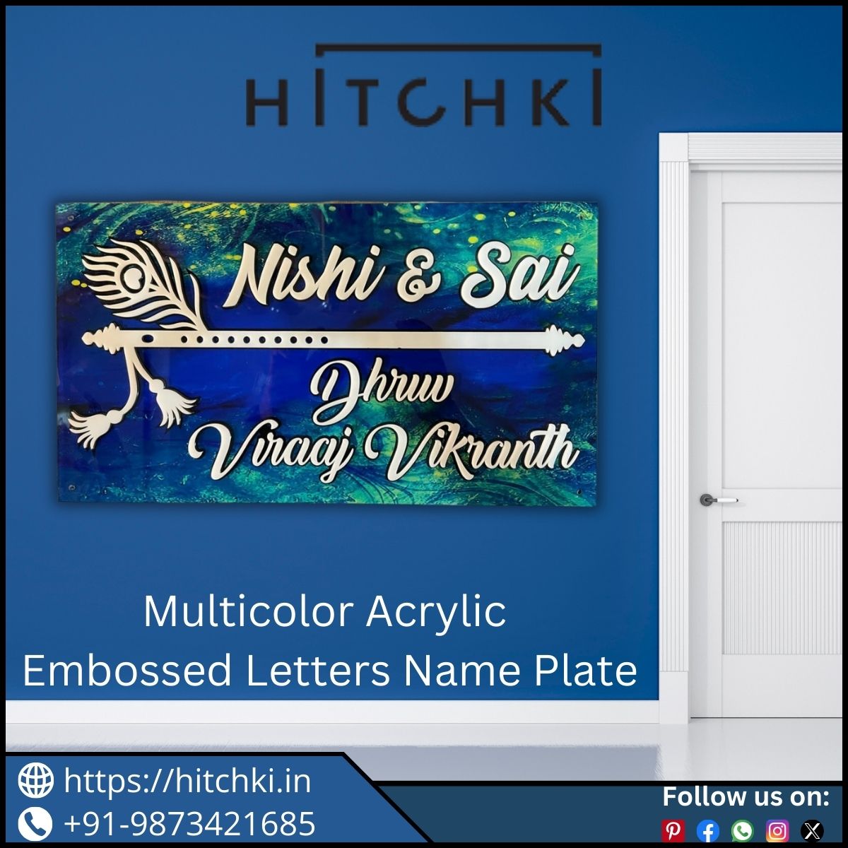Bansuri Design Acrylic Nameplates for Home Decor Hitchki