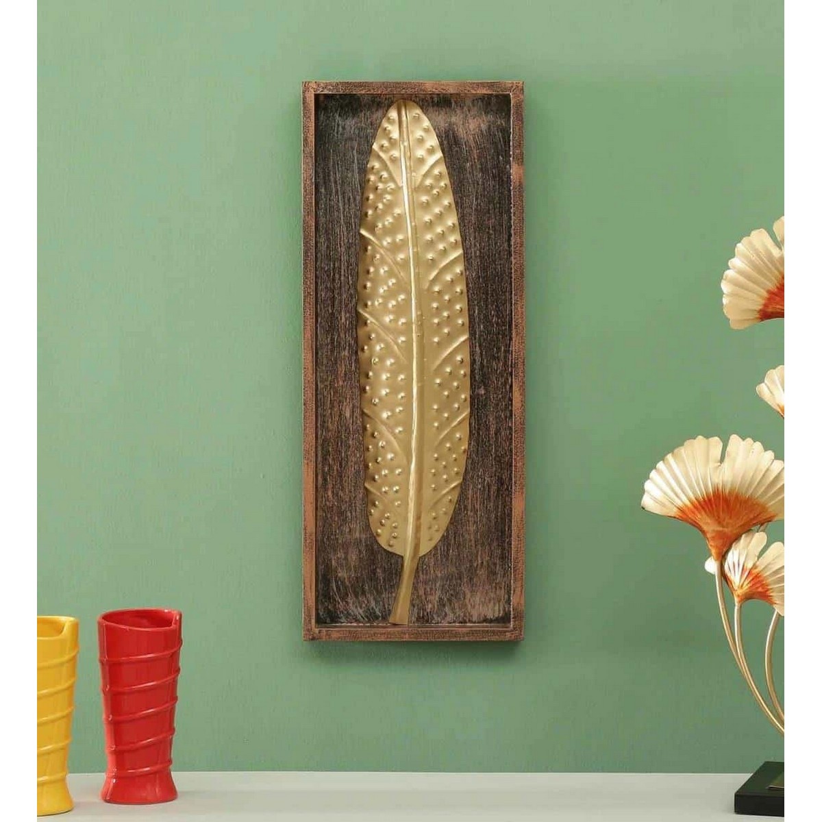 Beautiful Looking Golden Hale Leaf in Frame for Wall Decor  
