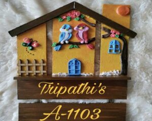 Beautiful house nameplate with love birds 1