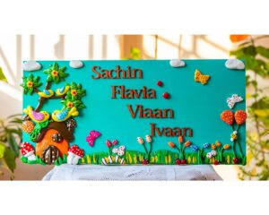 Beautiful nature themed customized family nameplate 1