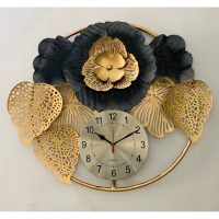 Golden  Black Shaded Birch Leaves Equipped Wall Clock  