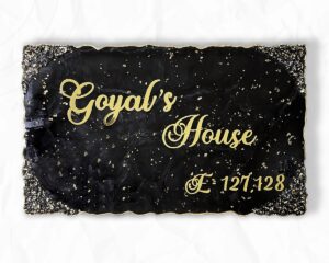 Black Metallic with Golden Flakes Casting Resin Nameplate