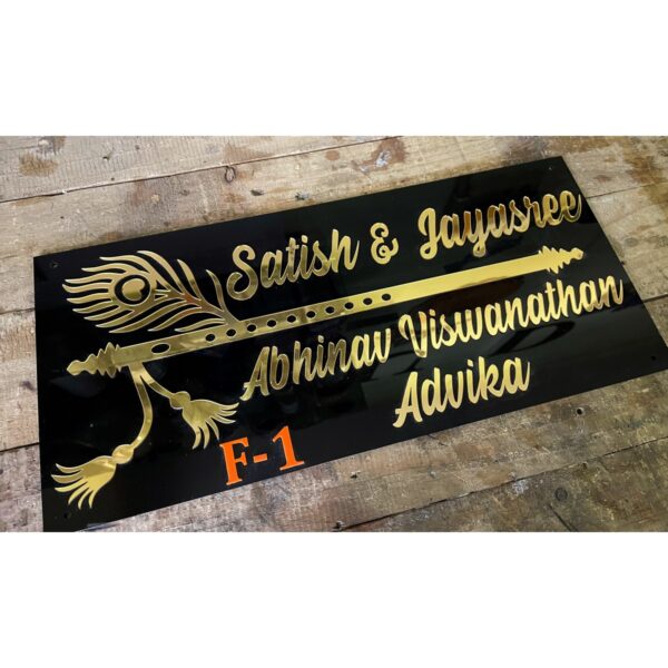 Black and Golden Acrylic Home Name Plate - waterproof 2