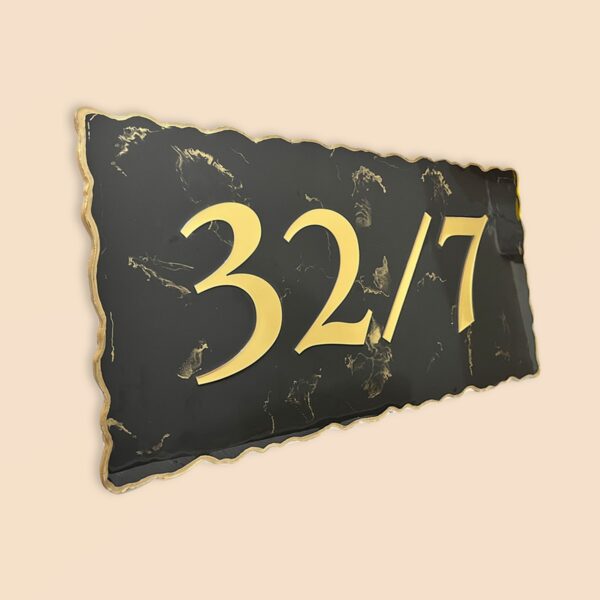 Black and Golden Marble Textured Resin House Nameplate3