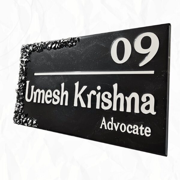 Black and Metallic Siver Highlighted Resin Coated Nameplate3