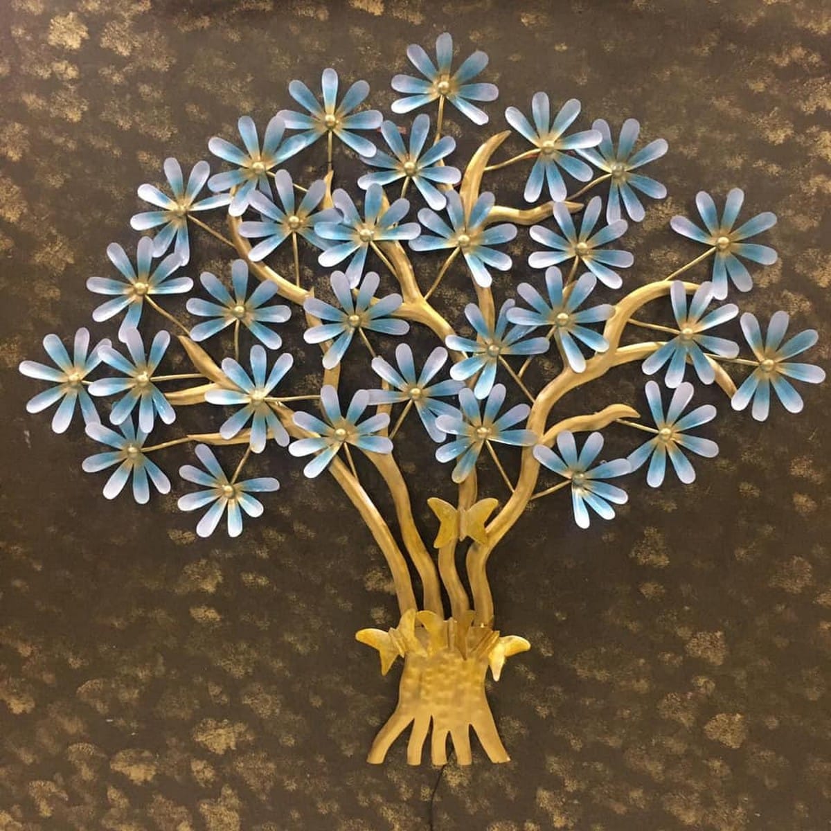 Blue and Golden Tree with Light Product for Wall Decor  