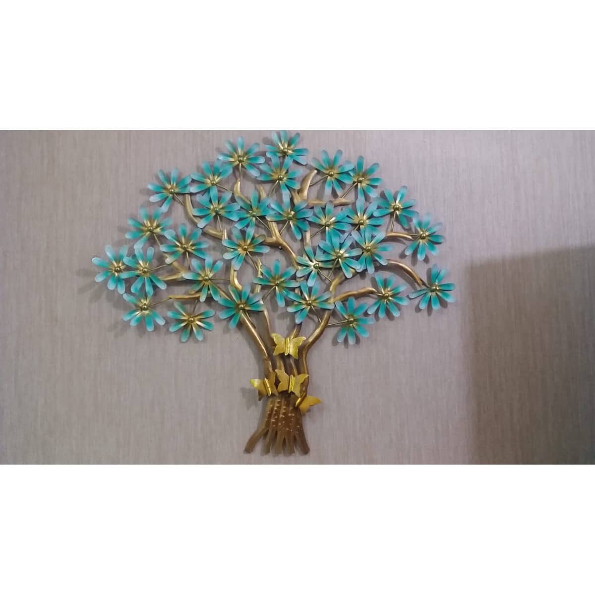Blue and Golden Tree with Light Product for Wall Decor  