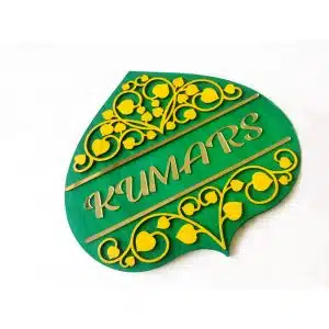 Bodhi Leaf Wooden Painted Nameplate with Golden Names