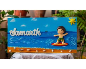 Boy Doing surfing themed Kids Nameplate