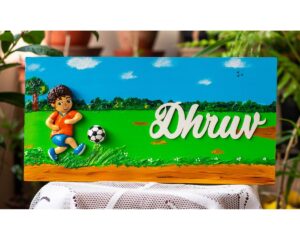 Boy Playing Football Themed Customized Nameplate