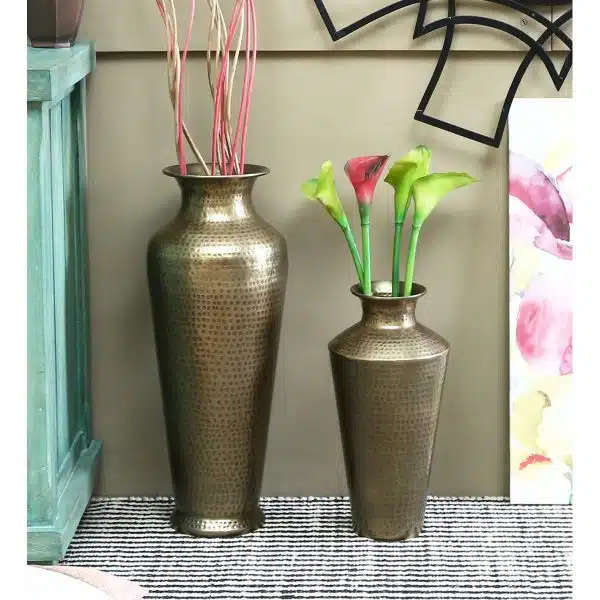 Brass Colour Metal Vase – Set of 2