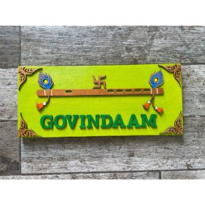 Bring Serenity Home with our Krishna Lime Green Neem Wood Nameplate (1)