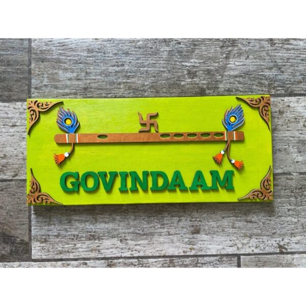 Bring Serenity Home with our Krishna Lime Green Neem Wood Nameplate 1 768x768