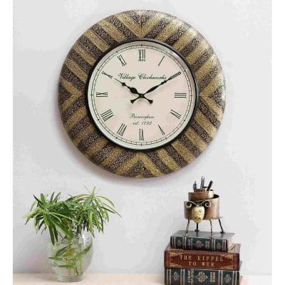 Brown and Golden Pattern Wall Clock in Round Shape