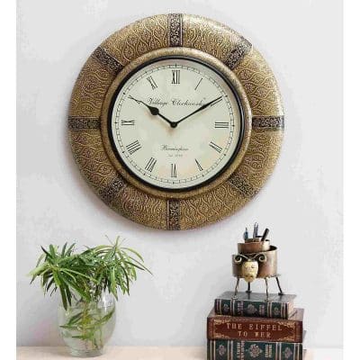 Brown and Golden Decorative Round Wall Clock