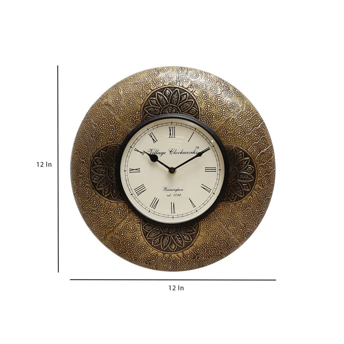 Highly Decorative Round Wall Clock in Golden  Brown Shade  